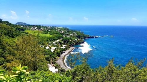 an aerial view of a beach and the ocean at La Maison des Hôtes in Saint-Joseph