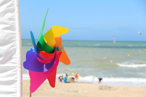kolorowy latawiec wiszący na ręczniku plażowym w obiekcie La Mer w mieście De Panne