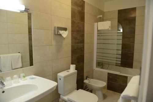 y baño con aseo blanco y lavamanos. en Hôtel du Lion en Vesoul
