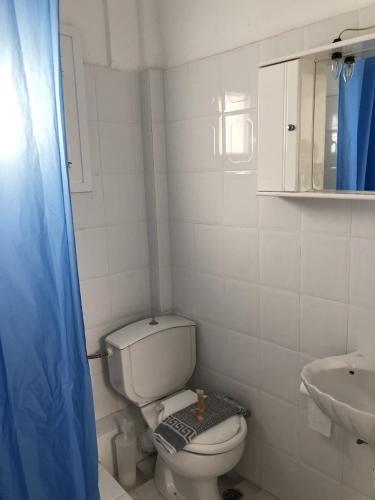 a small bathroom with a toilet and a sink at Maistrali in Astypalaia Town