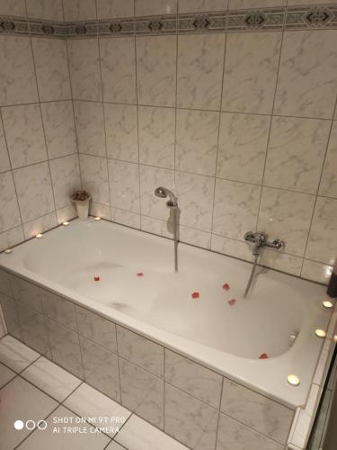 a bath tub with a faucet in a bathroom at Apartment Wesseling Nauerz in Wesseling