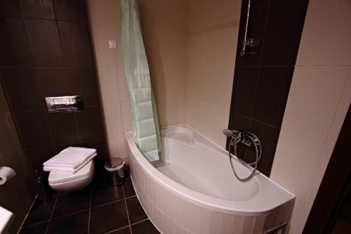 a bathroom with a bath tub and a toilet at Siris Hotel in Serres