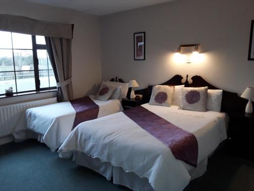 um quarto de hotel com duas camas e uma janela em Riverview House em Athlone