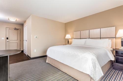 a large bedroom with a large bed and a desk at Candlewood Suites Eau Claire I-94 by IHG in Eau Claire