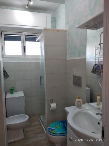 a small bathroom with a toilet and a sink at IN CENTRO A RAPALLO in Rapallo