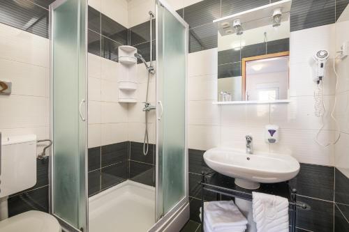 a bathroom with a sink and a shower at Apartments Didan in Cavtat