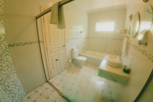 a bathroom with a shower and a toilet and a sink at La Dolce Villa in Avaré