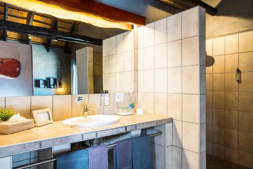 奧馬魯魯的住宿－Ai Aiba - The Rock Painting Lodge，一间带水槽和镜子的浴室