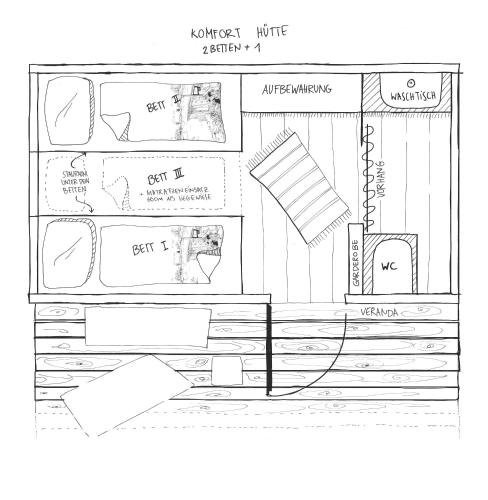 a floor plan of a room with a desk at destinature Dorf Hitzacker in Hitzacker
