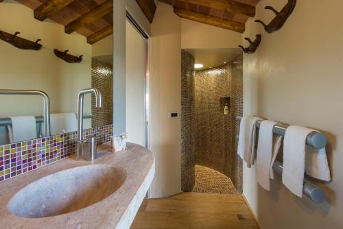 a bathroom with a sink and a shower at Sequerciani in Tatti
