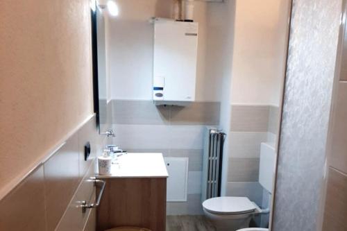 a small bathroom with a toilet and a sink at Casa Vacanze Roure " BAITA PECIT PARI" in Roure Turin