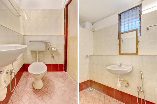 2 fotos de un baño con lavabo y aseo en Vivenda Rebelo, en Panaji