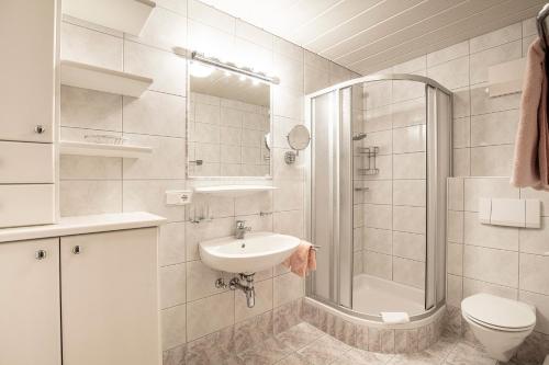 レンゲンフェルトにあるHaus Markusのバスルーム(シャワー、洗面台、トイレ付)