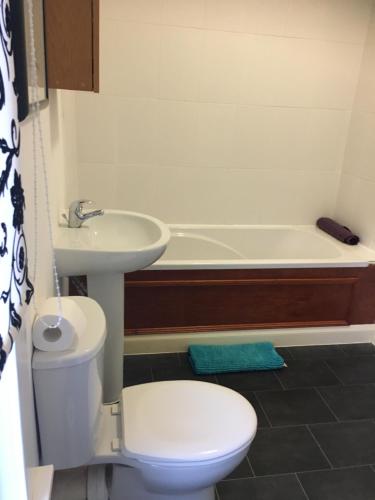a bathroom with a sink and a toilet and a bath tub at The Ship Inn in Invergordon