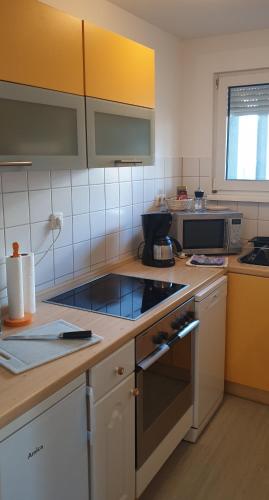 Η κουζίνα ή μικρή κουζίνα στο Ferienwohnung nahe Völkerschlachtdenkmal