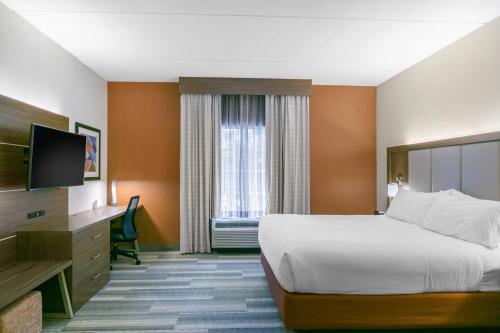 a hotel room with a bed and a television at Holiday Inn Express Mount Arlington by IHG in Mount Arlington