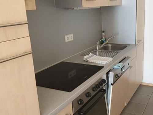 a kitchen with a sink and a counter top at Apartements im TSB Sportpark in Weil am Rhein
