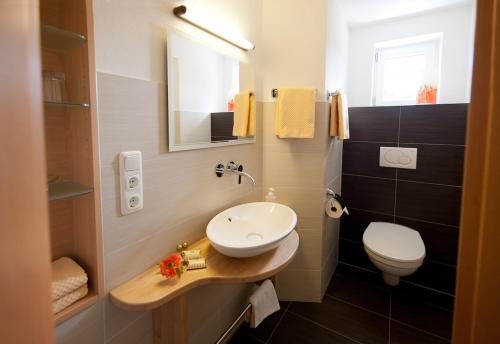 a bathroom with a sink and a toilet at Landhotel Gruber in Waldmünchen