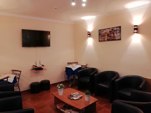 a waiting room with chairs and a flat screen tv at Residencial Camoes in Lisbon