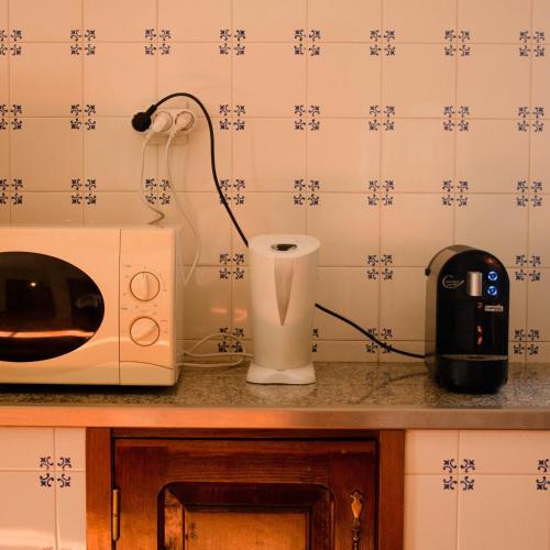 a kitchen counter with a microwave and a toaster at Quinta do Chãozinho in Alijó