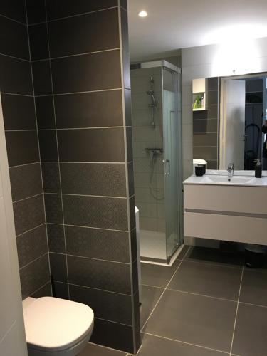 une salle de bain avec toilettes et lavabo dans l'établissement BLUE DREAM, à Juan-les-Pins