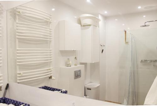 ヤストシェンビャ・グラにあるApartament Nord 5 Partnerapartの白いバスルーム(シャワー、トイレ付)