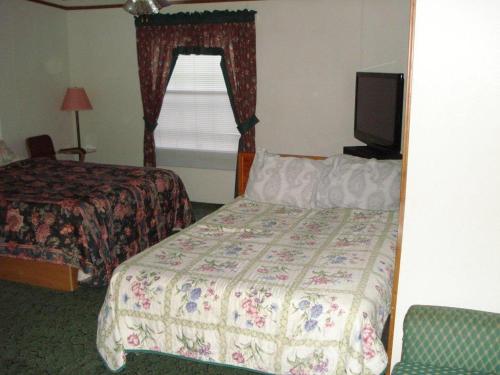 a hotel room with a bed and a television at Comfort Green Motel in Thayer