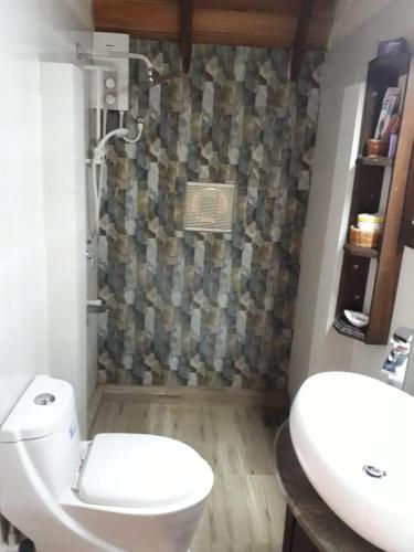 a bathroom with a toilet and a sink and a shower at D Family Resort in Anuradhapura