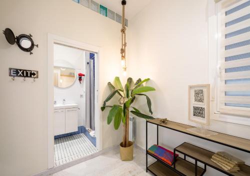 a bathroom with a potted plant in a room at BetiJai - Basque Stay in San Sebastián