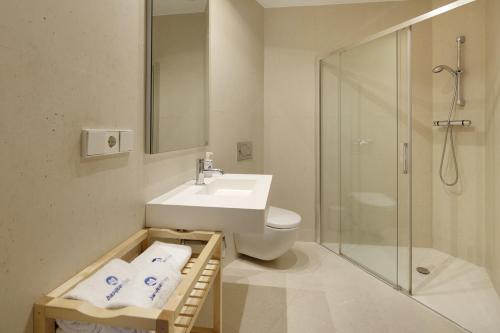 サン・セバスティアンにあるEider - Basque Stayのバスルーム(洗面台、トイレ、シャワー付)