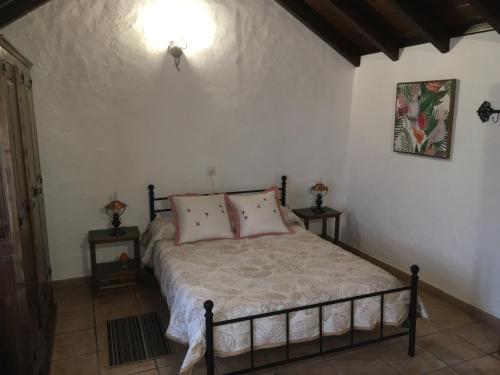 1 dormitorio con 1 cama con 2 almohadas en La Zamora, en Guarazoca