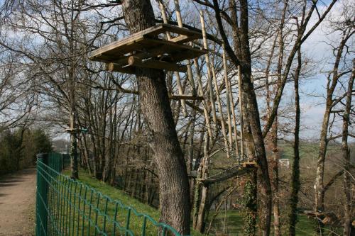 a bird feeder on a tree in a park at The Petite Chalet Chambre d'hôtes in LʼIsle-Jourdain