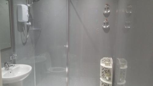 a bathroom with a shower and a sink at Millie's place in Fort William