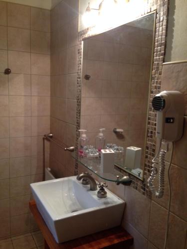 baño con lavabo, teléfono y espejo en Los Abetos B&B 3 en El Bolsón