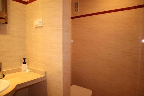 ein Badezimmer mit Toilette, Waschbecken und Dusche in der Unterkunft Penthouse Luxury Faro Casasol in Torrox Costa
