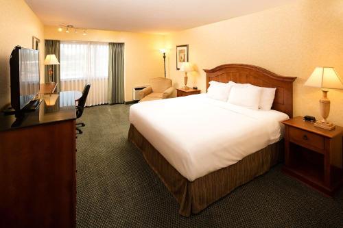 ケニウィックにあるRed Lion Hotel Kennewick Columbia Centerの大型ベッドとテレビが備わるホテルルームです。