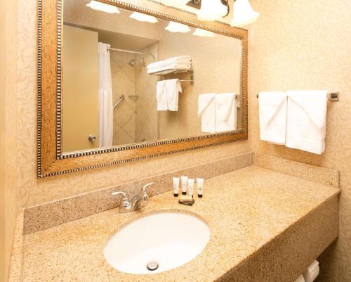 a bathroom with a sink and a mirror at Red Lion Hotel Wenatchee City Center in Wenatchee