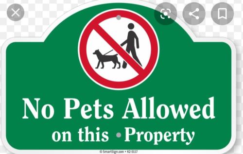 a green sign with a no pets allowed on this property at Condotel Walking distance to Airport ( Terminal 3) in Manila