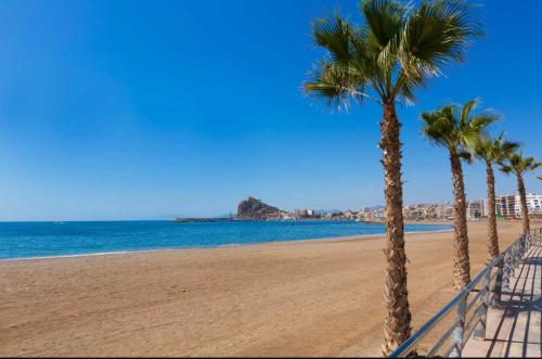 grupa palm na piaszczystej plaży w obiekcie Urb. Los Collados .Águilas Apartamento w mieście Águilas