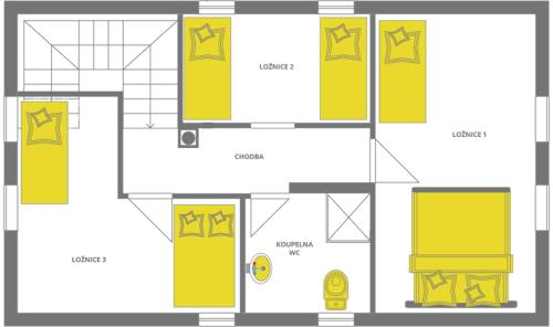 a floor plan of a building with yellow doors at Roubenka Ella in Desná