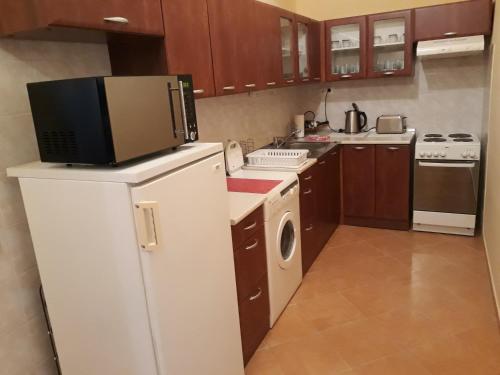 Piac utcai Apartmanにあるキッチンまたは簡易キッチン