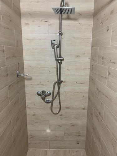 a shower with a shower head in a bathroom at Simic Apartman in Arandelovac