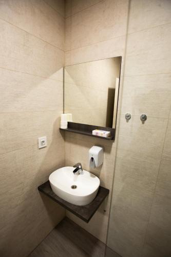 a bathroom with a sink and a mirror at Gloria Rooms in Požega