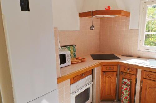 une cuisine avec un comptoir avec un micro-ondes dans l'établissement LA FINCKA 284, aux Issambres