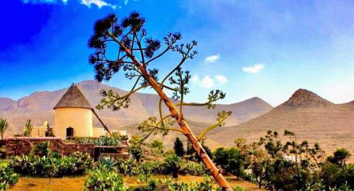 a church in the desert with mountains in the background at Las Negras CENTRO. Al lado del mar. Con dos terrazas in Las Negras