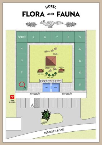 a site plan of the proposed flora and fauna at Hotel Flora and Fauna in Wimberley