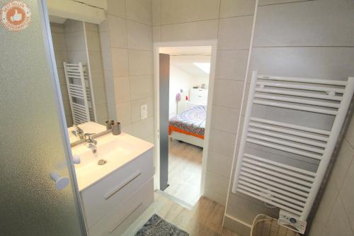 une salle de bain avec un lavabo et un miroir dans l'établissement ALC - BOR383 - 12 min Palais And Beaches, à Cannes