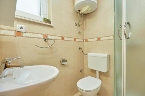 a bathroom with a toilet and a sink and a shower at Apartments Zelic Tucepi in Tučepi