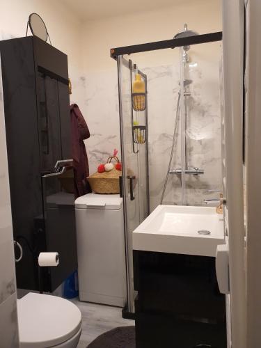 une salle de bain avec une douche, un lavabo et des toilettes dans l'établissement Méditerranée 2, by Welcome to Cannes, à Cannes
