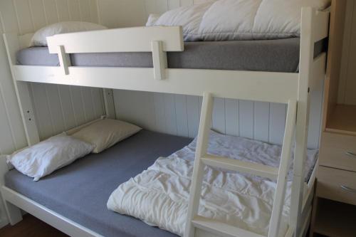 a bunk bed with two pillows on the bottom bunk at Aktivitetsbyen Gamle Fredrikstad in Fredrikstad